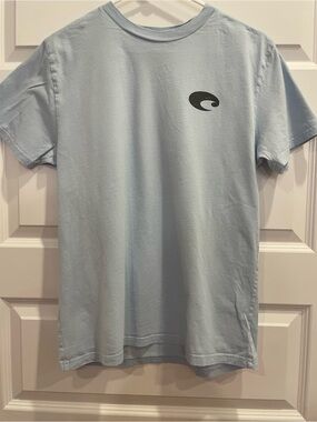 Costa Pale Blue Short Sleeve Tee with Chest Wave Logo